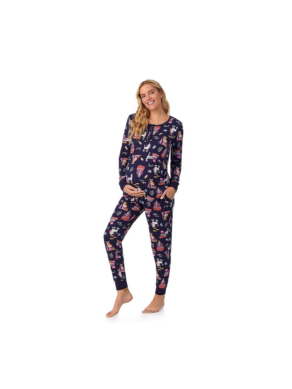 Cuddl Duds Navy Holiday Print Maternity Pajama Set